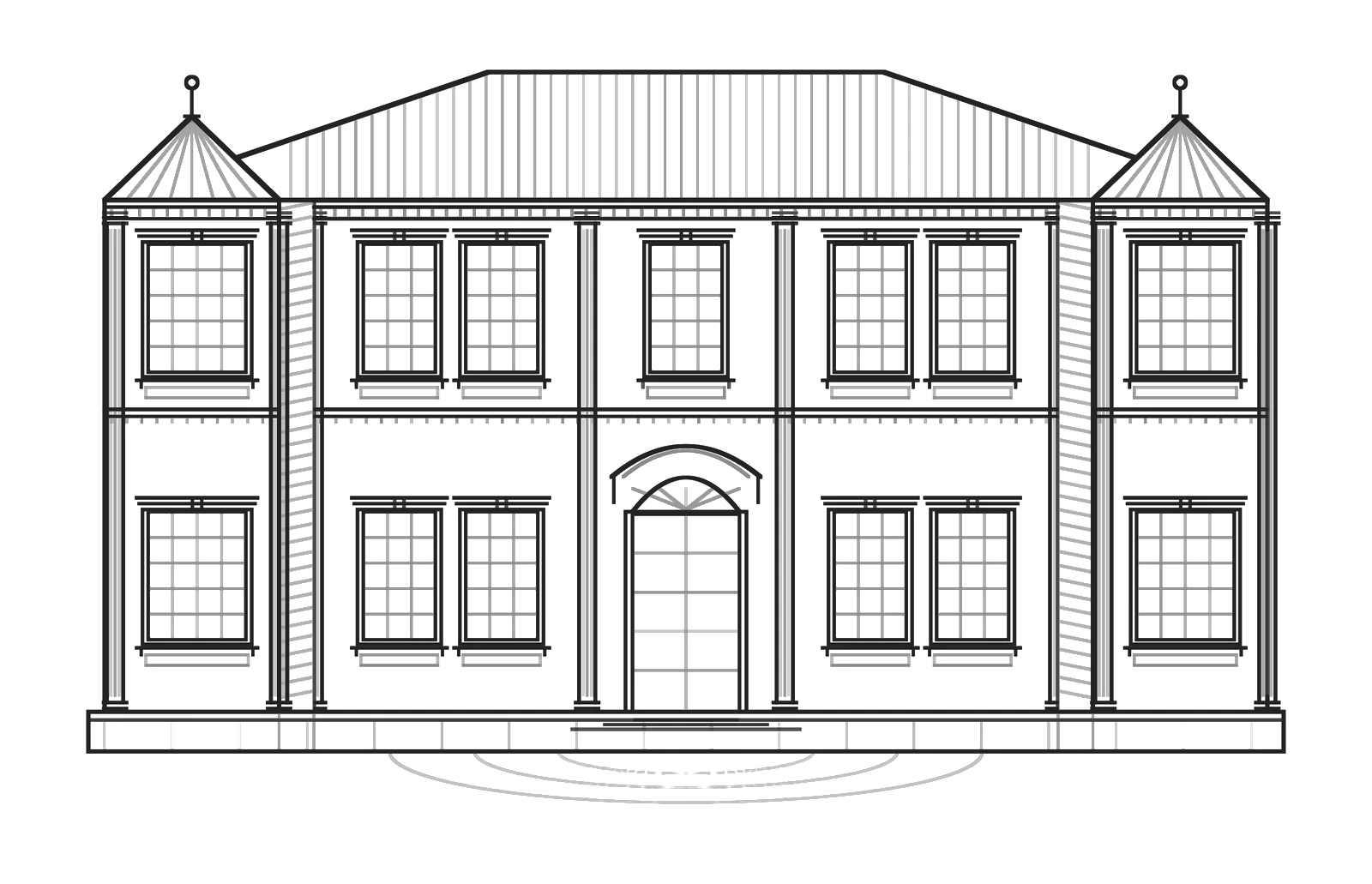 Esquema frontal de la Casa Mosso, Curacautín